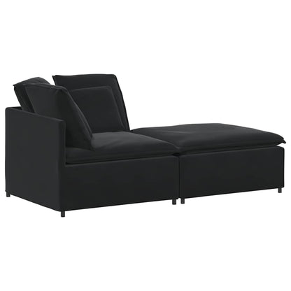 vidaXL Modulares Sofa mit Fußhocker Kissen Samt Schwarz