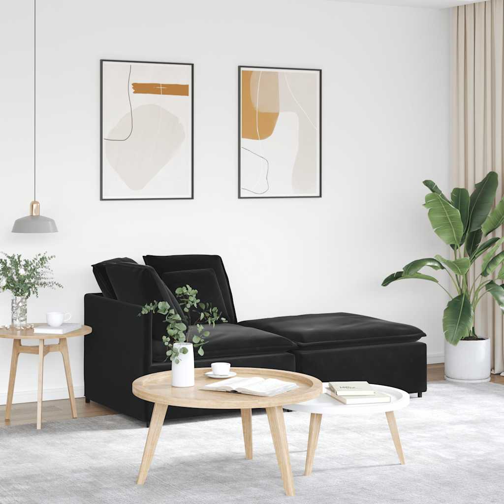 vidaXL Modulares Sofa mit Fußhocker Kissen Samt Schwarz