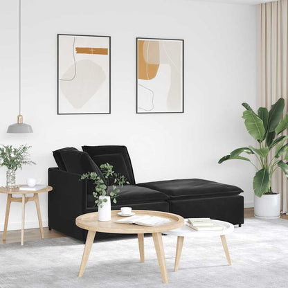 vidaXL Modulares Sofa mit Fußhocker Kissen Samt Schwarz