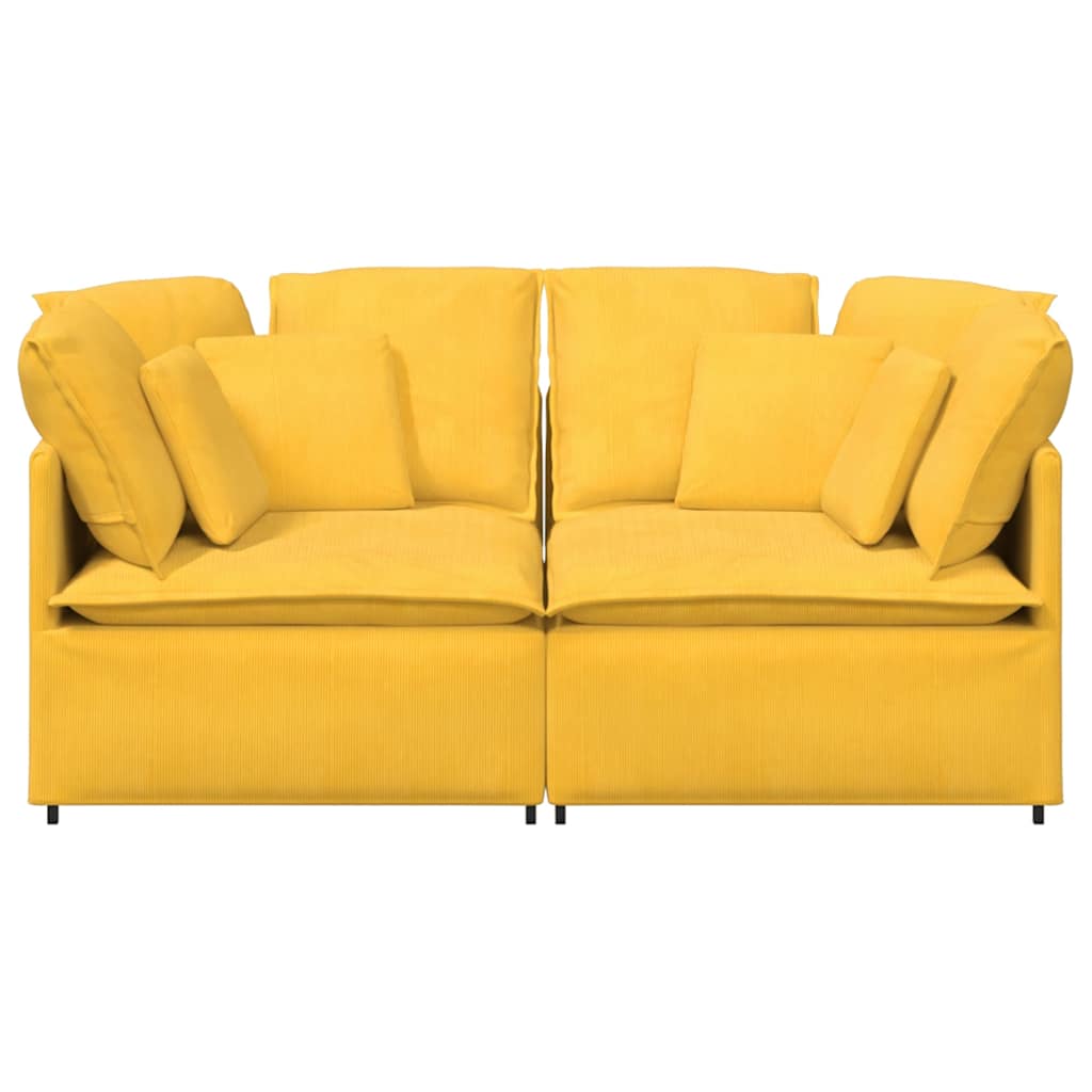 vidaXL Modulares Sofa mit Kissen Cordstoff Hellgelb