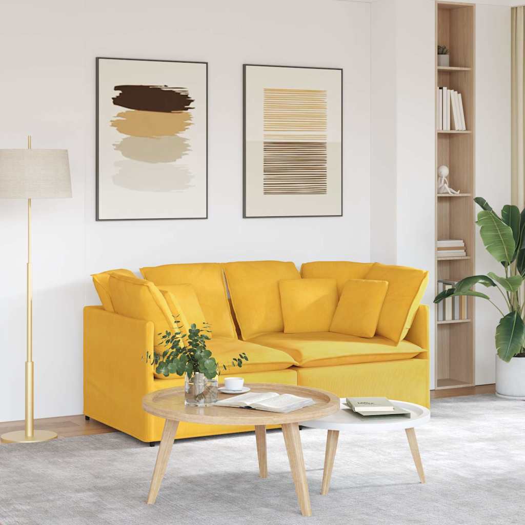 vidaXL Modulares Sofa mit Kissen Cordstoff Hellgelb