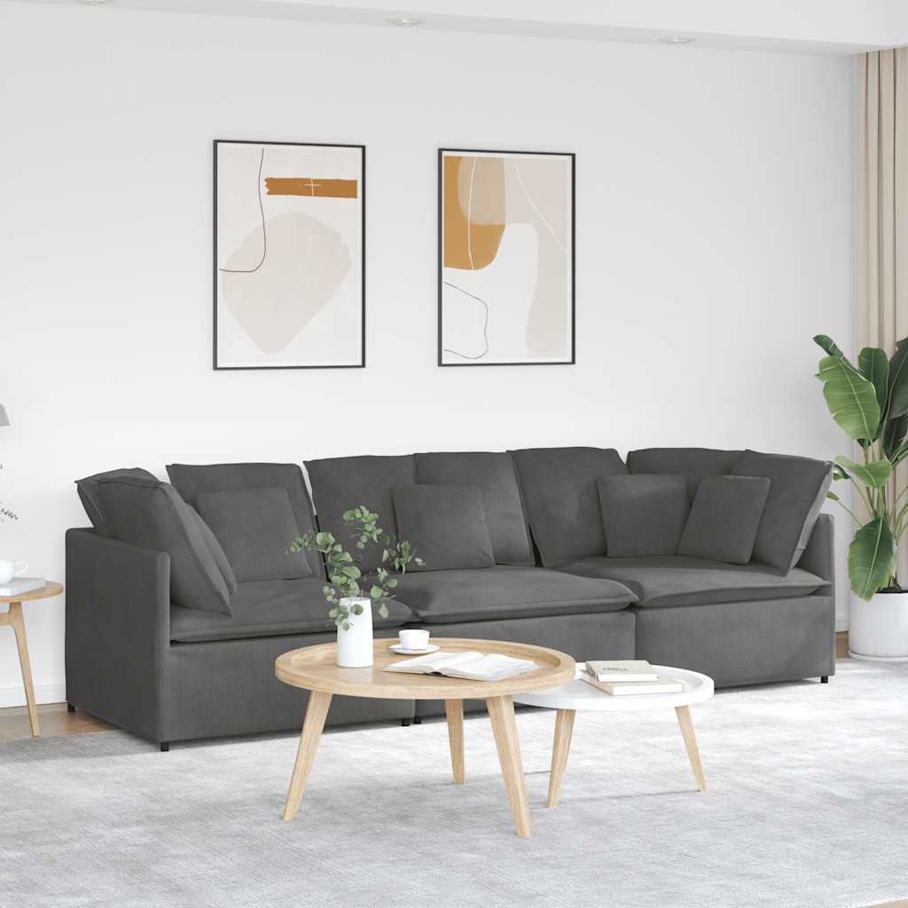Modulares Sofa mit Kissen Cordstoff Dunkelgrau