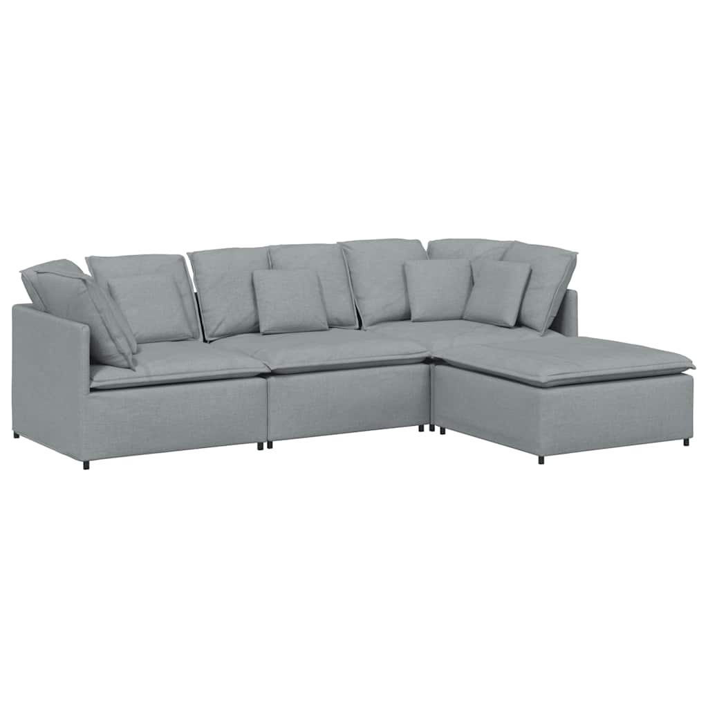 vidaXL Modulares Sofa mit Fußhocker Kissen Stoff Hellgrau