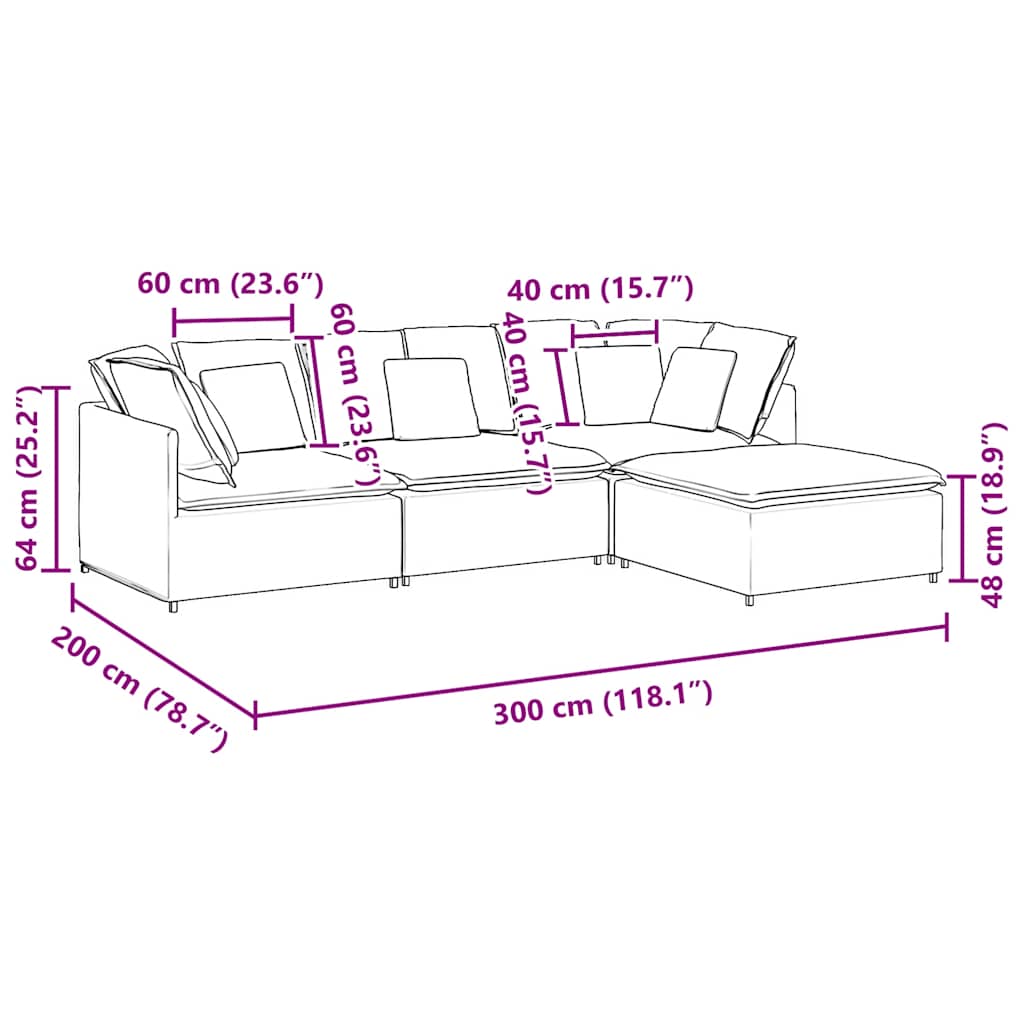 vidaXL Modulares Sofa mit Fußhocker Kissen Stoff Hellgrau