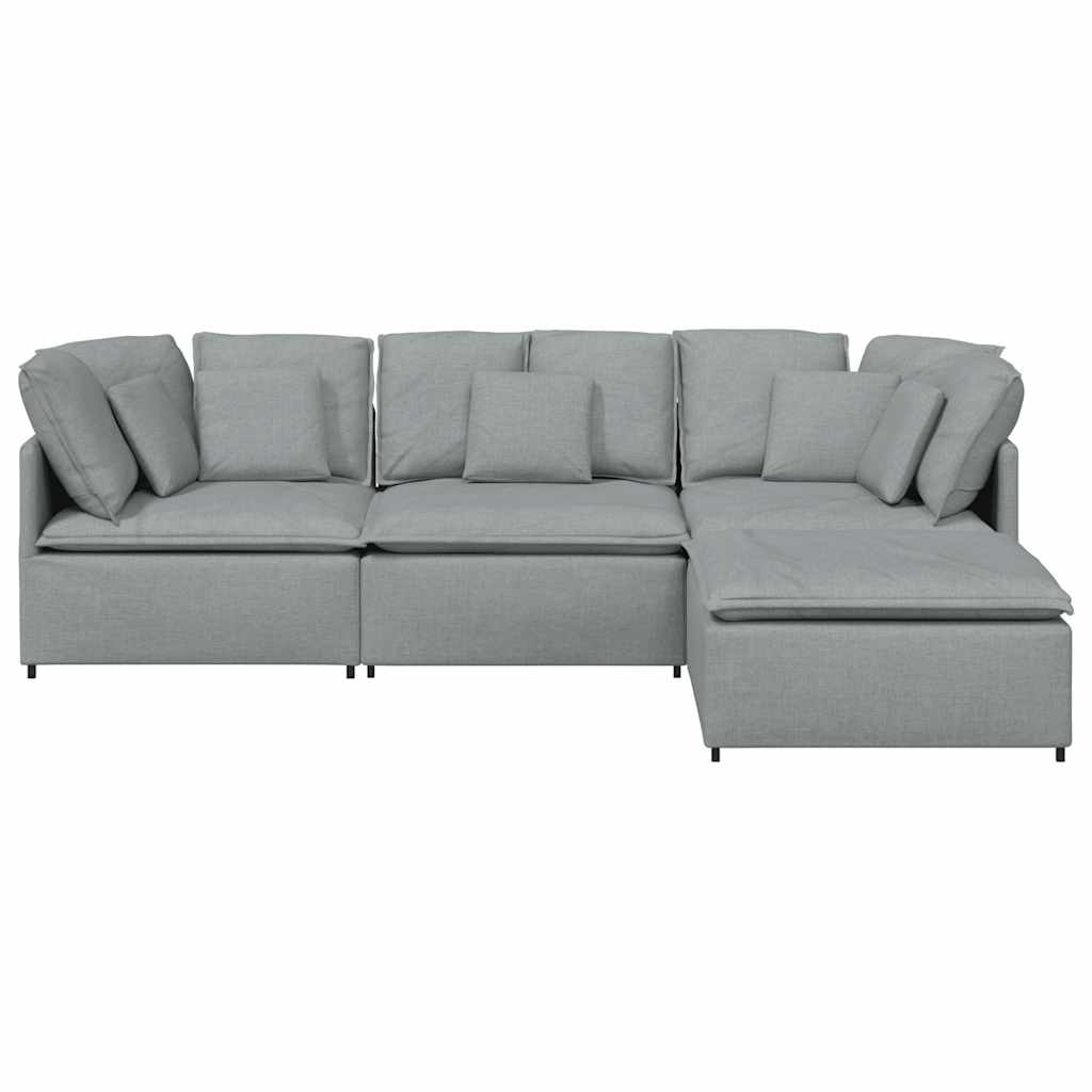 vidaXL Modulares Sofa mit Fußhocker Kissen Stoff Hellgrau