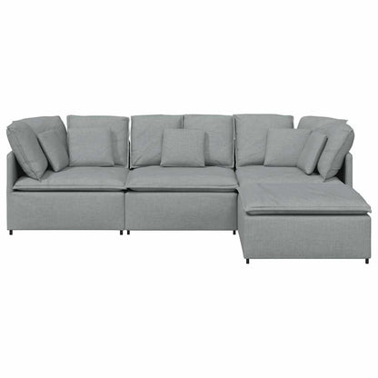 vidaXL Modulares Sofa mit Fußhocker Kissen Stoff Hellgrau