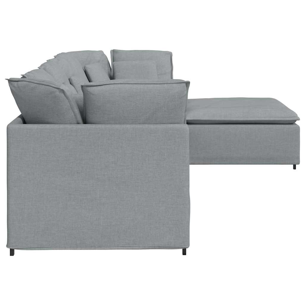 vidaXL Modulares Sofa mit Fußhocker Kissen Stoff Hellgrau