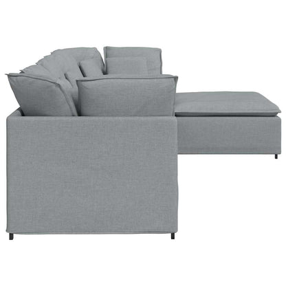 vidaXL Modulares Sofa mit Fußhocker Kissen Stoff Hellgrau