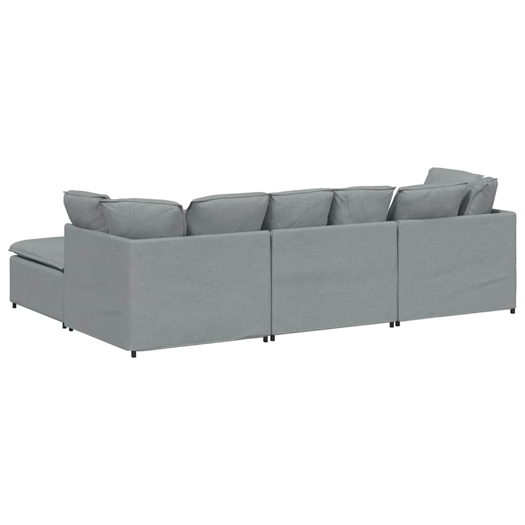 vidaXL Modulares Sofa mit Fußhocker Kissen Stoff Hellgrau