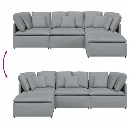 vidaXL Modulares Sofa mit Fußhocker Kissen Stoff Hellgrau