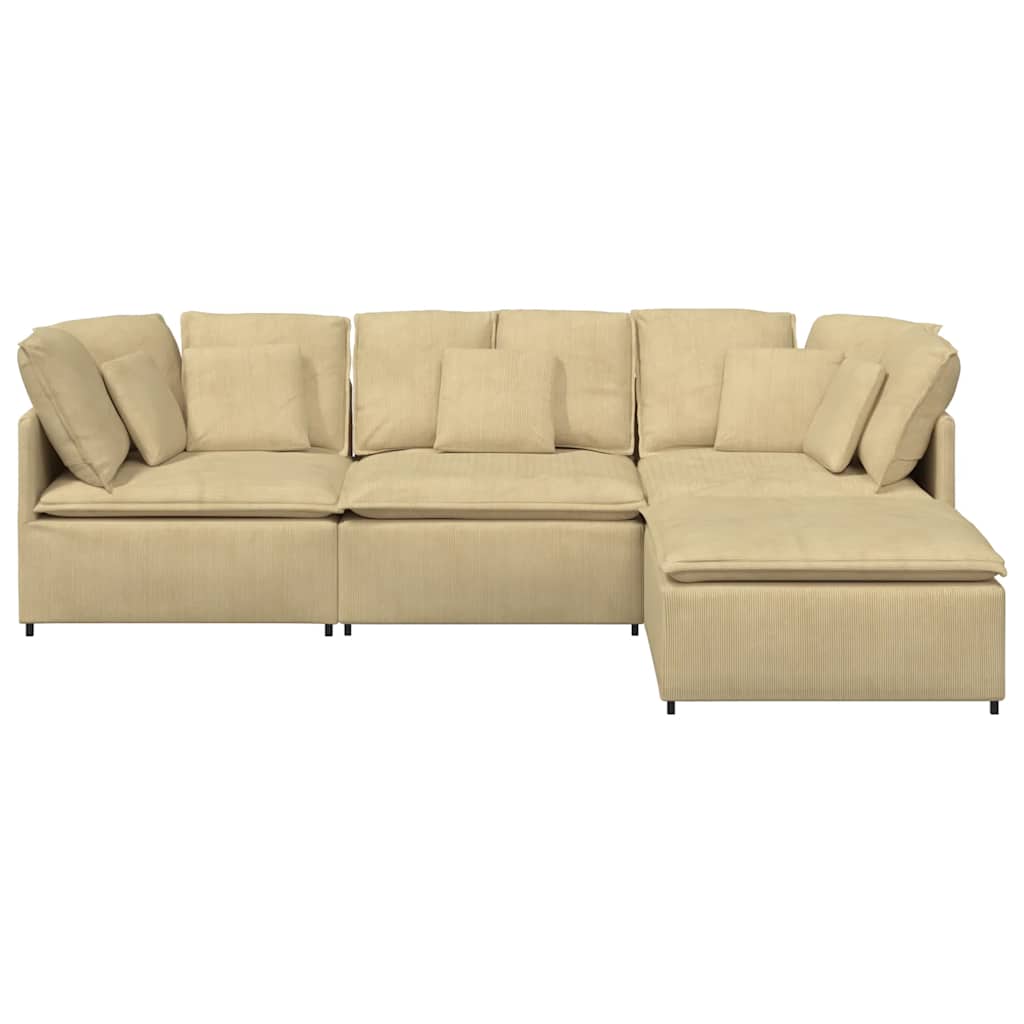 vidaXL Modulares Sofa mit Fußhocker Kissen Cordstoff Graugrün