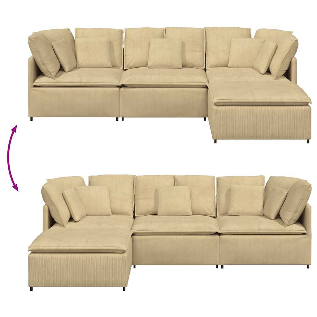 vidaXL Modulares Sofa mit Fußhocker Kissen Cordstoff Graugrün