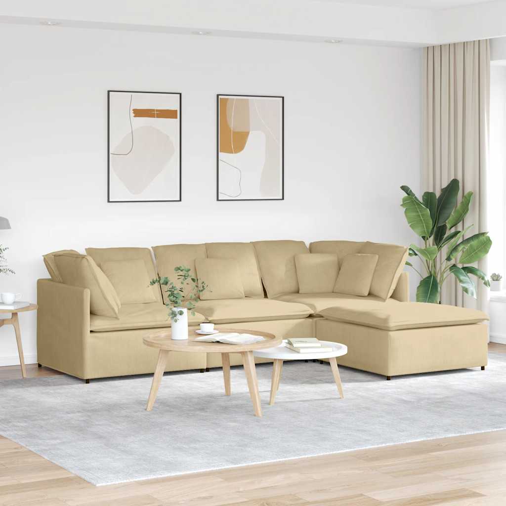 vidaXL Modulares Sofa mit Fußhocker Kissen Cordstoff Graugrün
