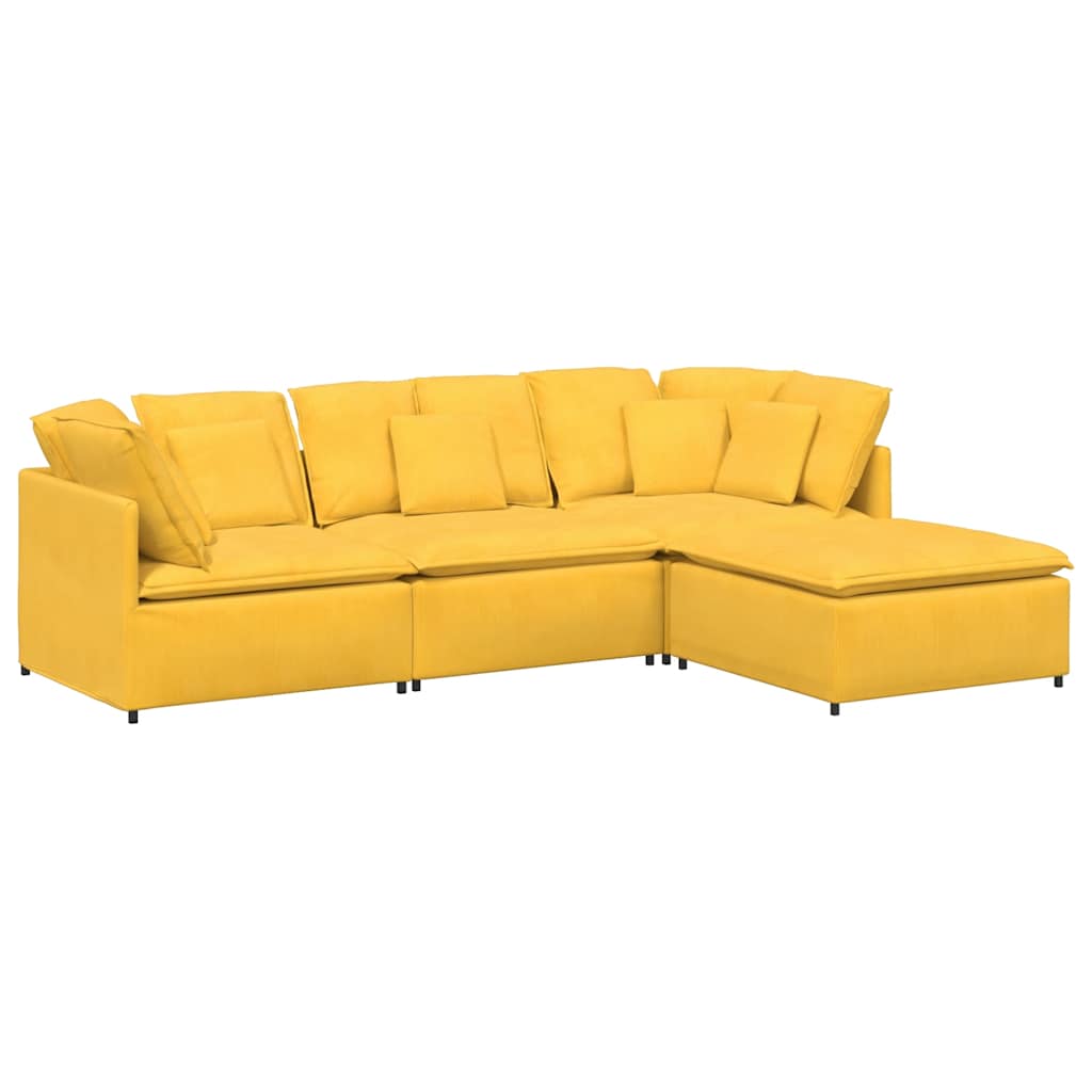 vidaXL Modulares Sofa mit Fußhocker Kissen Cordstoff Hellgelb
