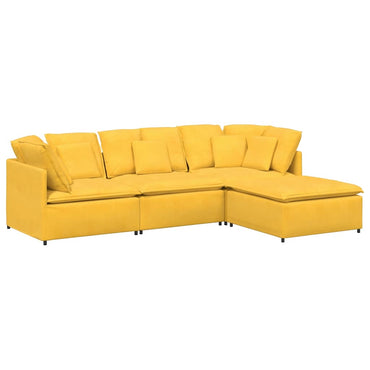 vidaXL Modulares Sofa mit Fußhocker Kissen Cordstoff Hellgelb