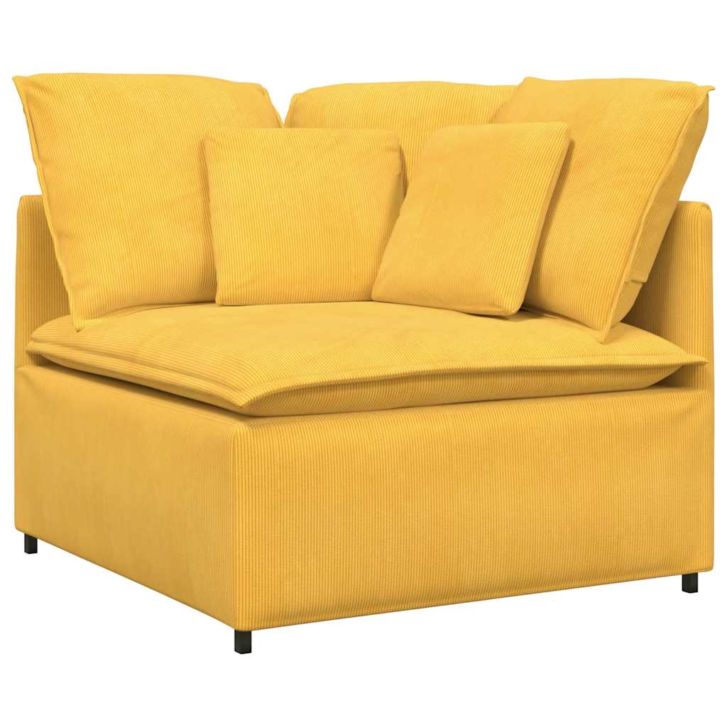vidaXL Modulares Sofa mit Fußhocker Kissen Cordstoff Hellgelb