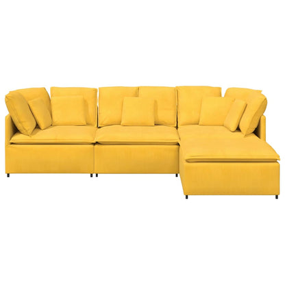 vidaXL Modulares Sofa mit Fußhocker Kissen Cordstoff Hellgelb