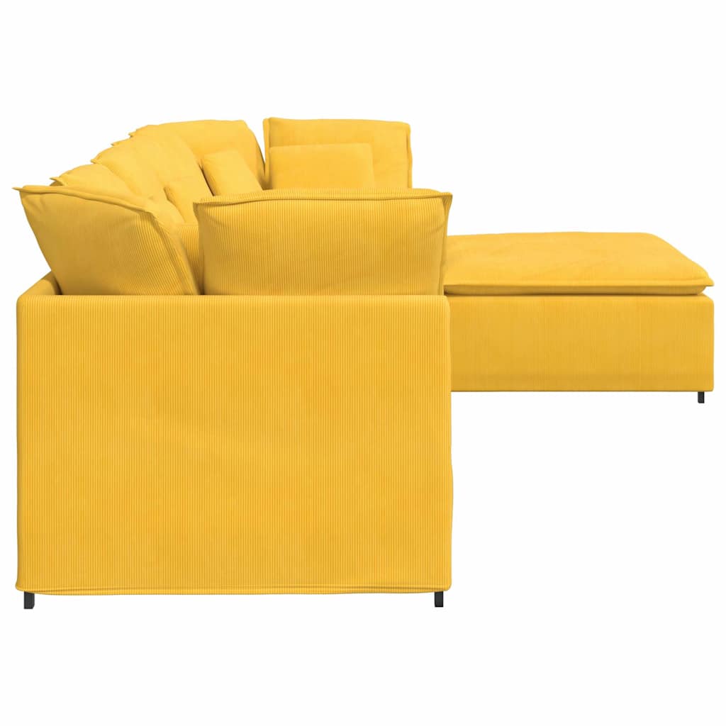 vidaXL Modulares Sofa mit Fußhocker Kissen Cordstoff Hellgelb