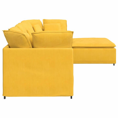 vidaXL Modulares Sofa mit Fußhocker Kissen Cordstoff Hellgelb