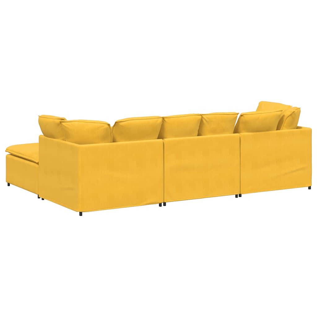 vidaXL Modulares Sofa mit Fußhocker Kissen Cordstoff Hellgelb