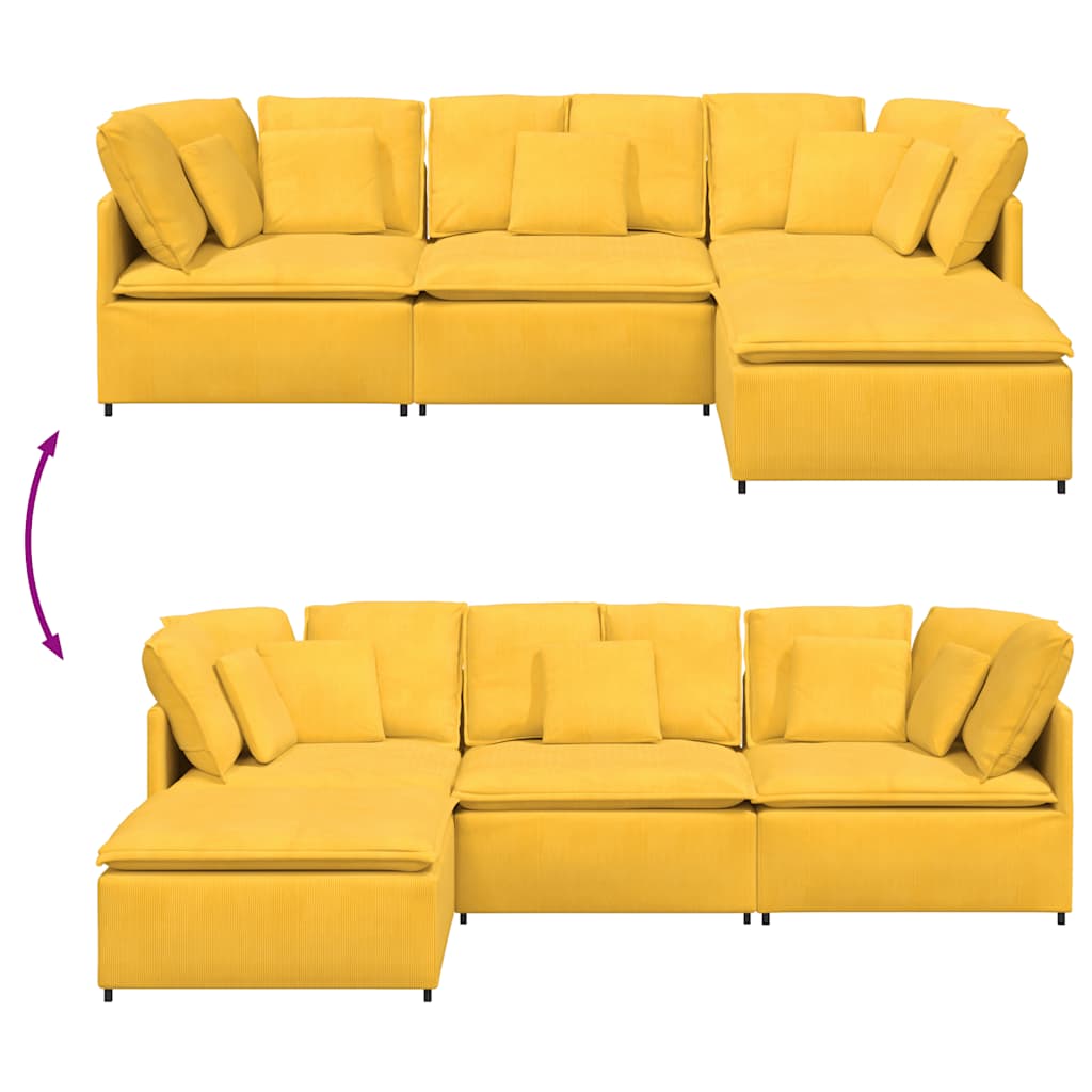 vidaXL Modulares Sofa mit Fußhocker Kissen Cordstoff Hellgelb