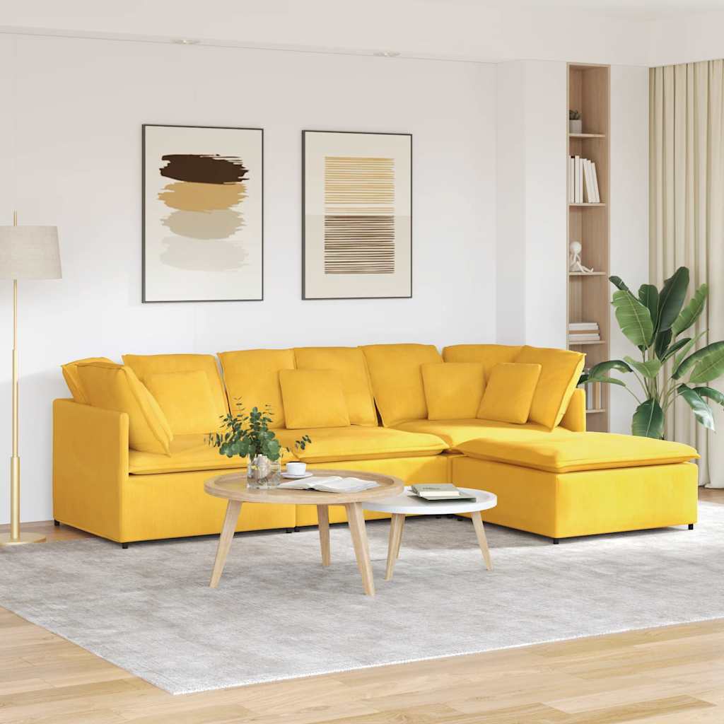 vidaXL Modulares Sofa mit Fußhocker Kissen Cordstoff Hellgelb