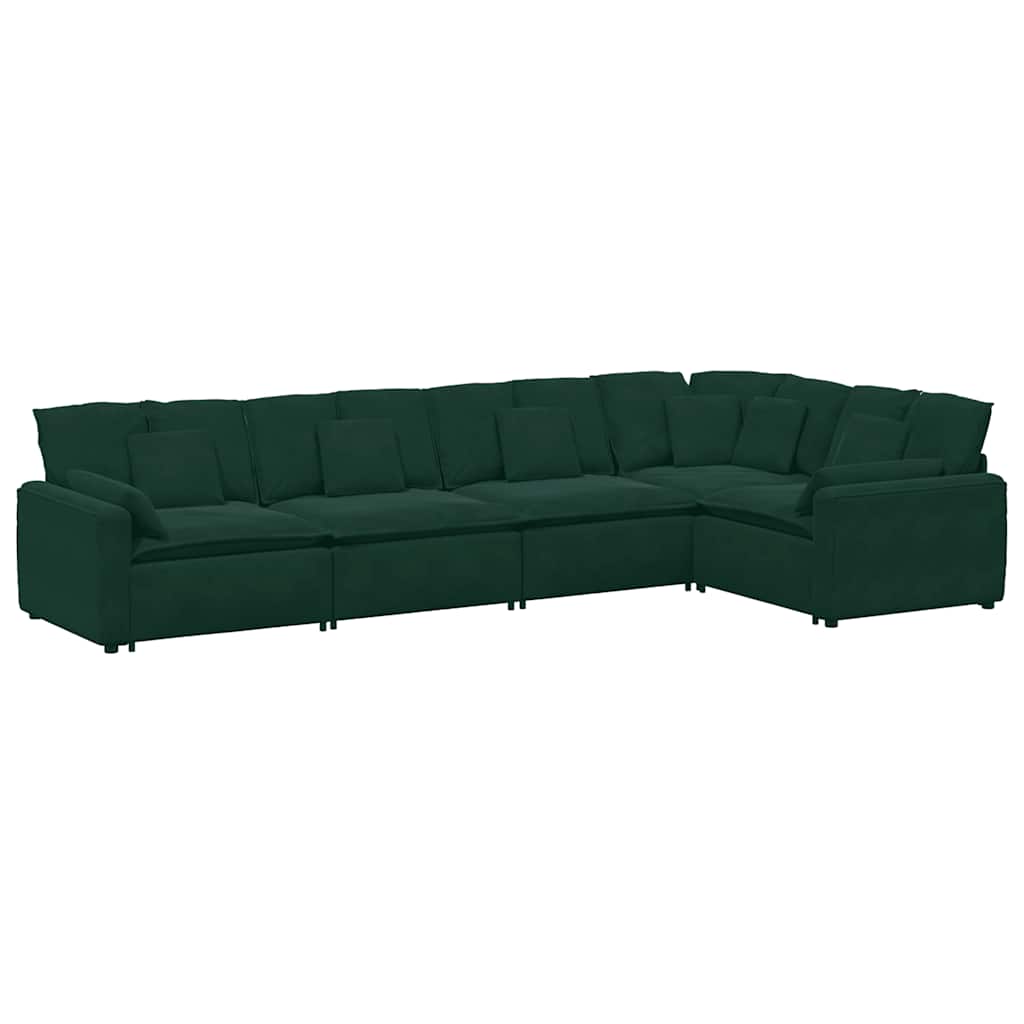 vidaXL Canapé modulaire avec coussins Velours Vert foncé