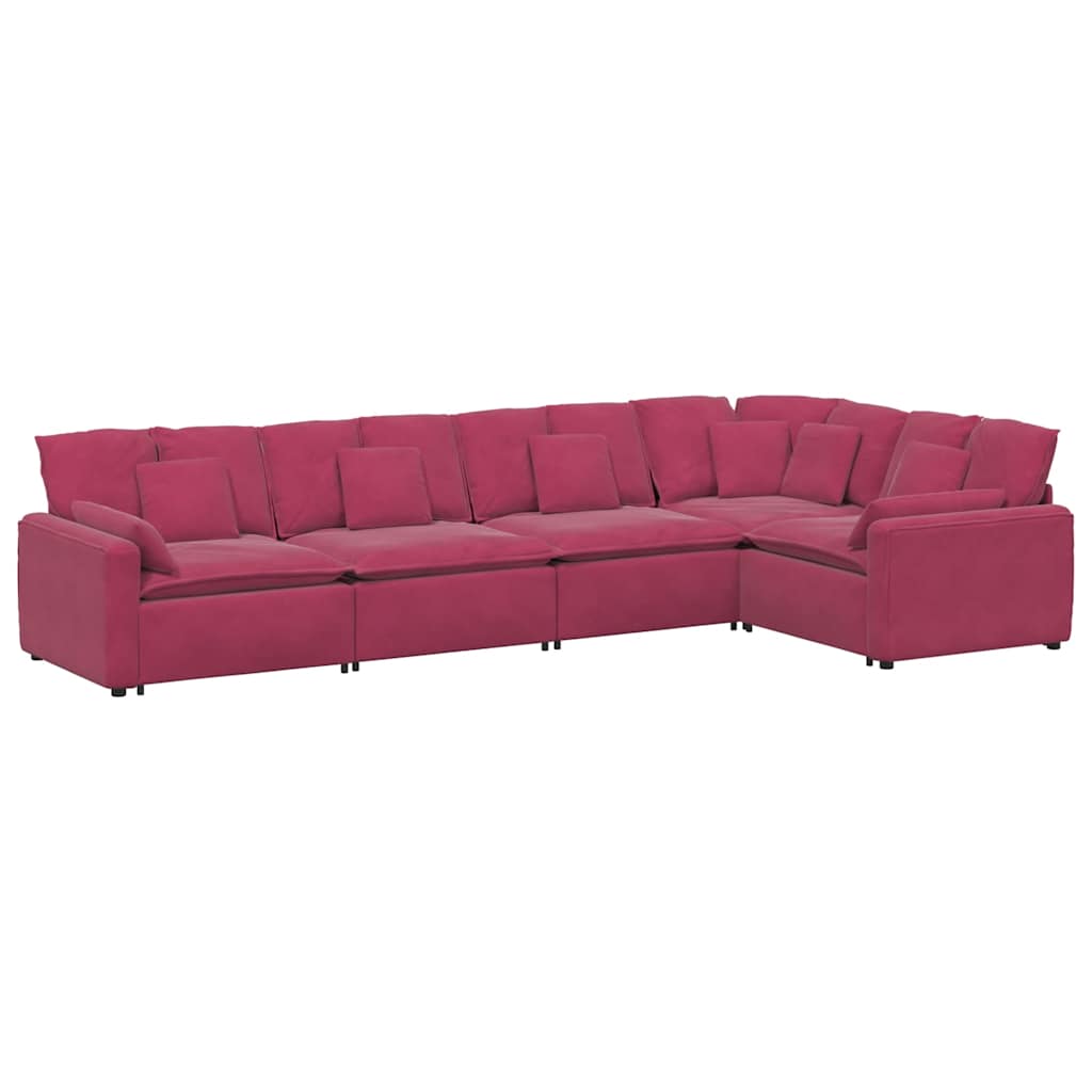 vidaXL Canapé modulaire avec coussins Velours Rouge bordeaux