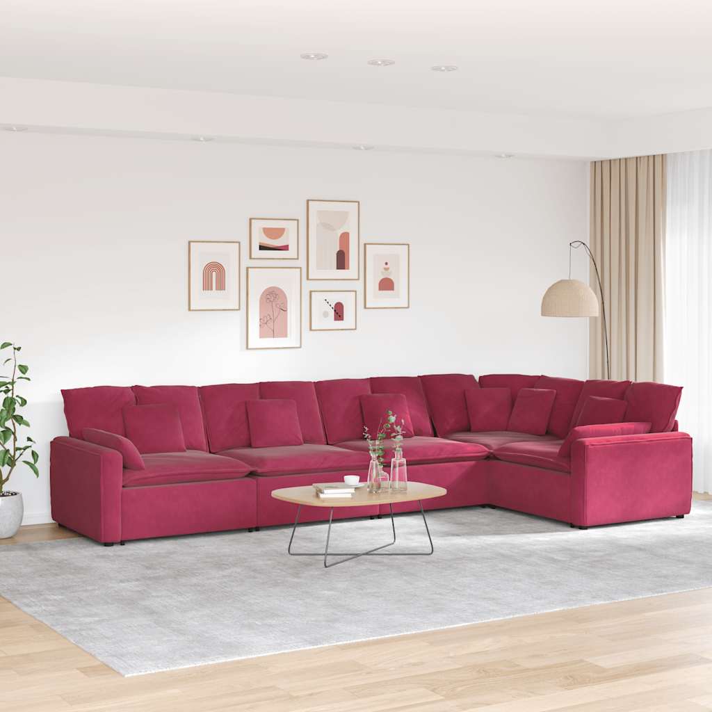 vidaXL Canapé modulaire avec coussins Velours Rouge bordeaux