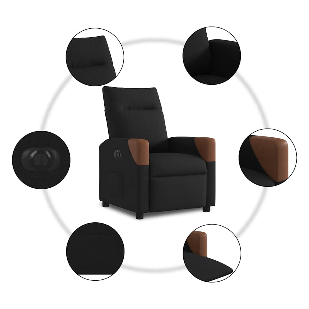 vidaXL Fauteuil relax électrique noir en tissu