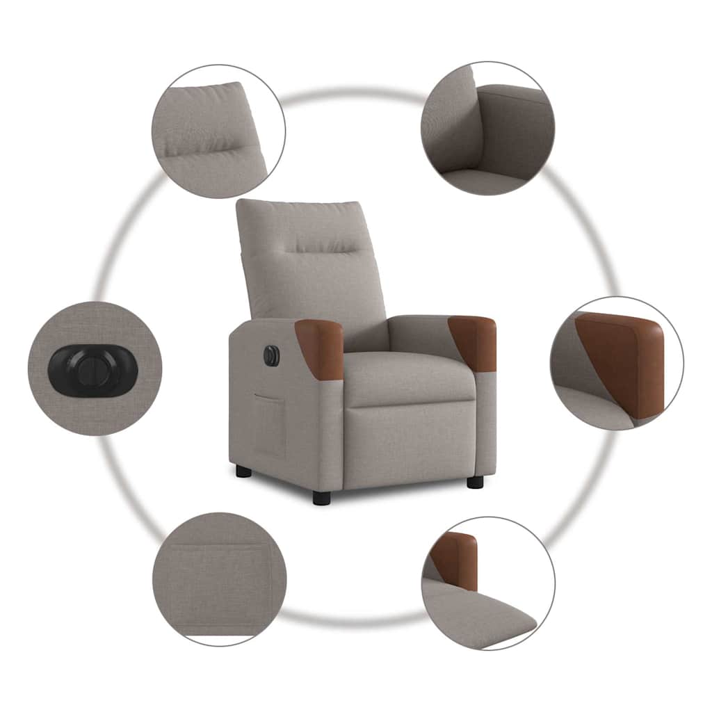 vidaXL Fauteuil relax électrique tissu taupe