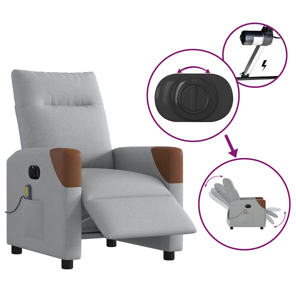 vidaXL Massagesessel Elektrisch Hellgrau Stoff