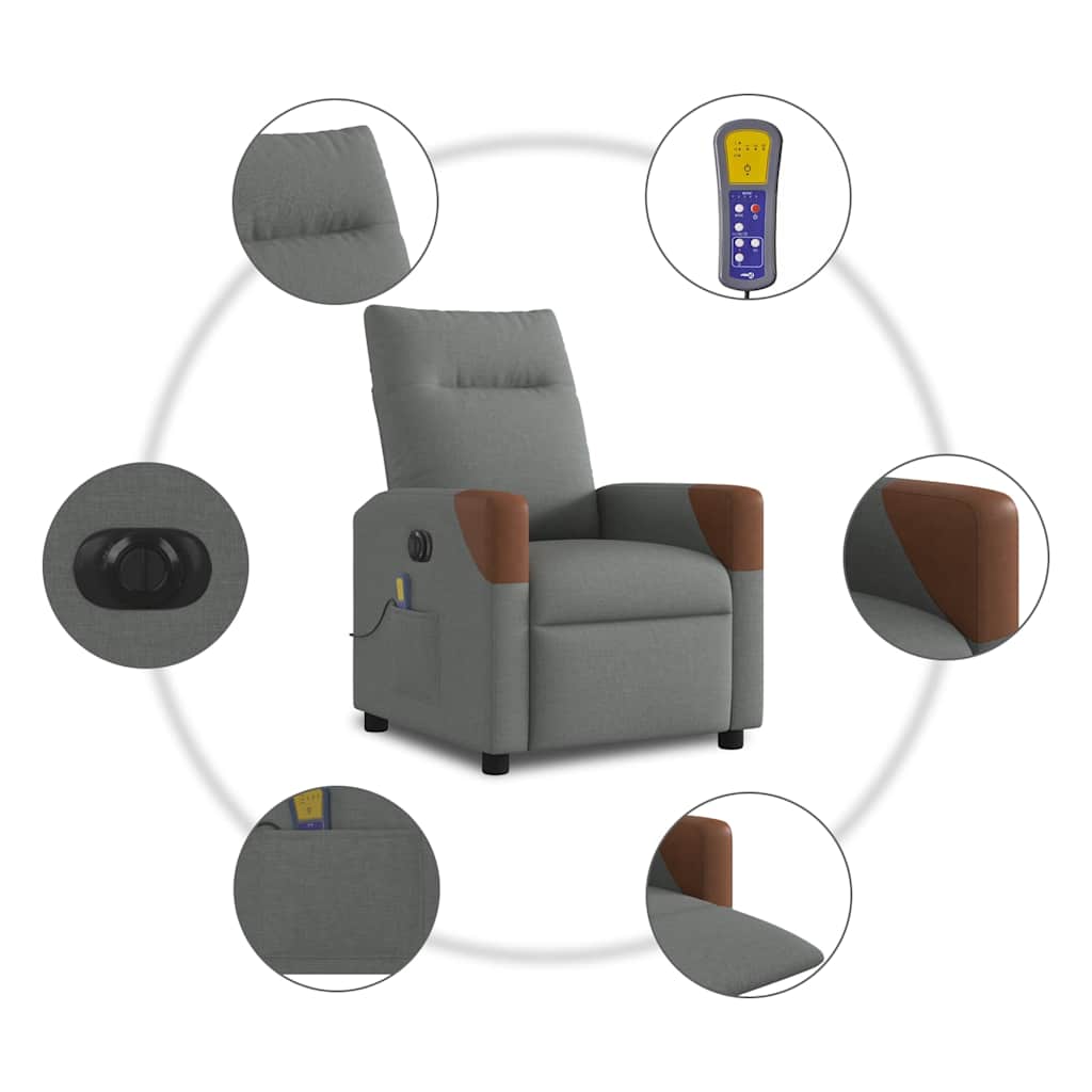vidaXL Massagesessel Elektrisch Dunkelgrau Stoff