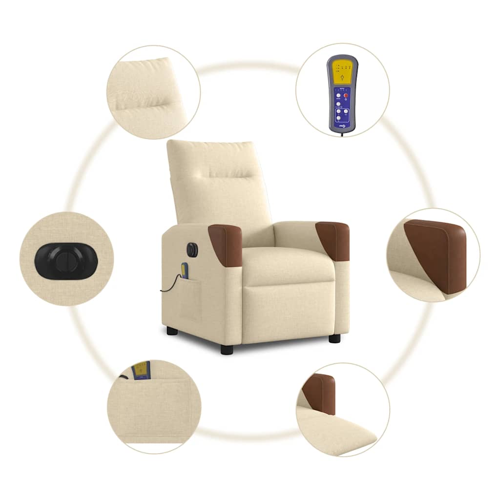 vidaXL Massagesessel Elektrisch Creme Stoff