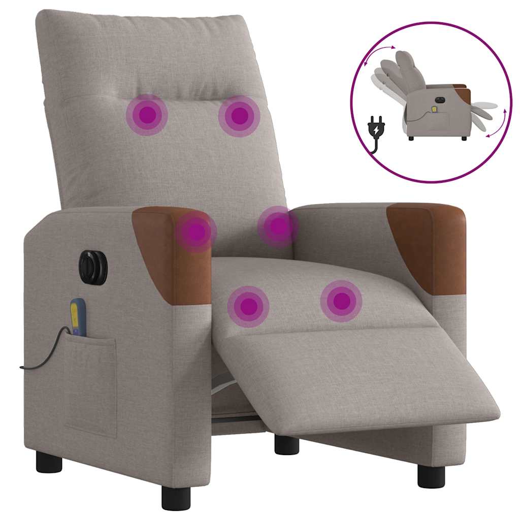 vidaXL Fauteuil de massage électrique en tissu taupe