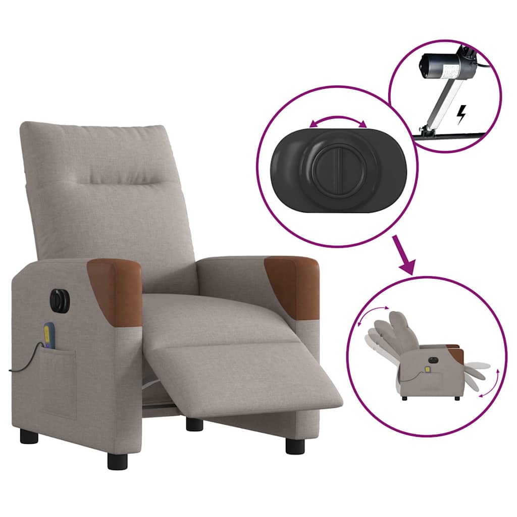 vidaXL Fauteuil de massage électrique en tissu taupe
