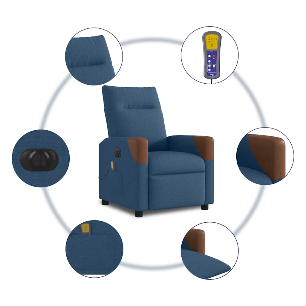 vidaXL Massagesessel Elektrisch Blau Stoff