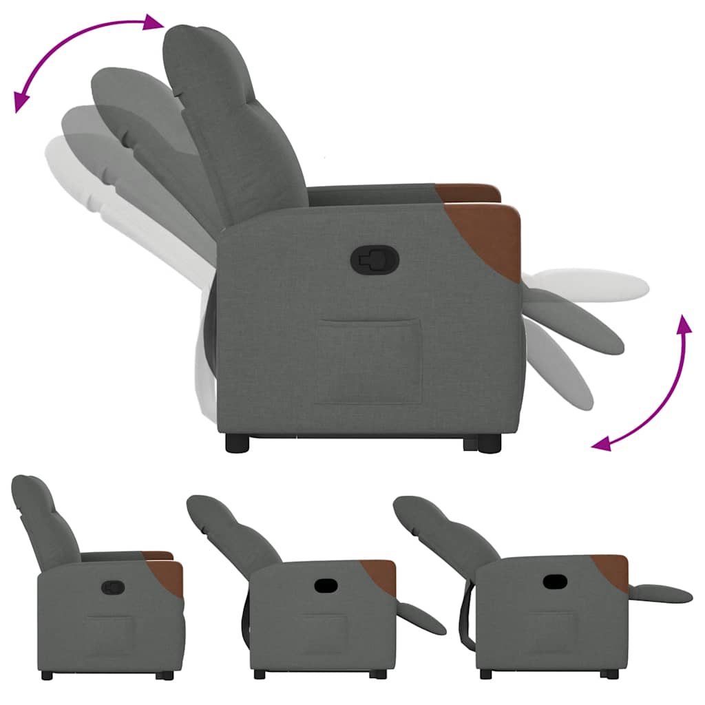 vidaXL Fauteuil releveur gris foncé en tissu