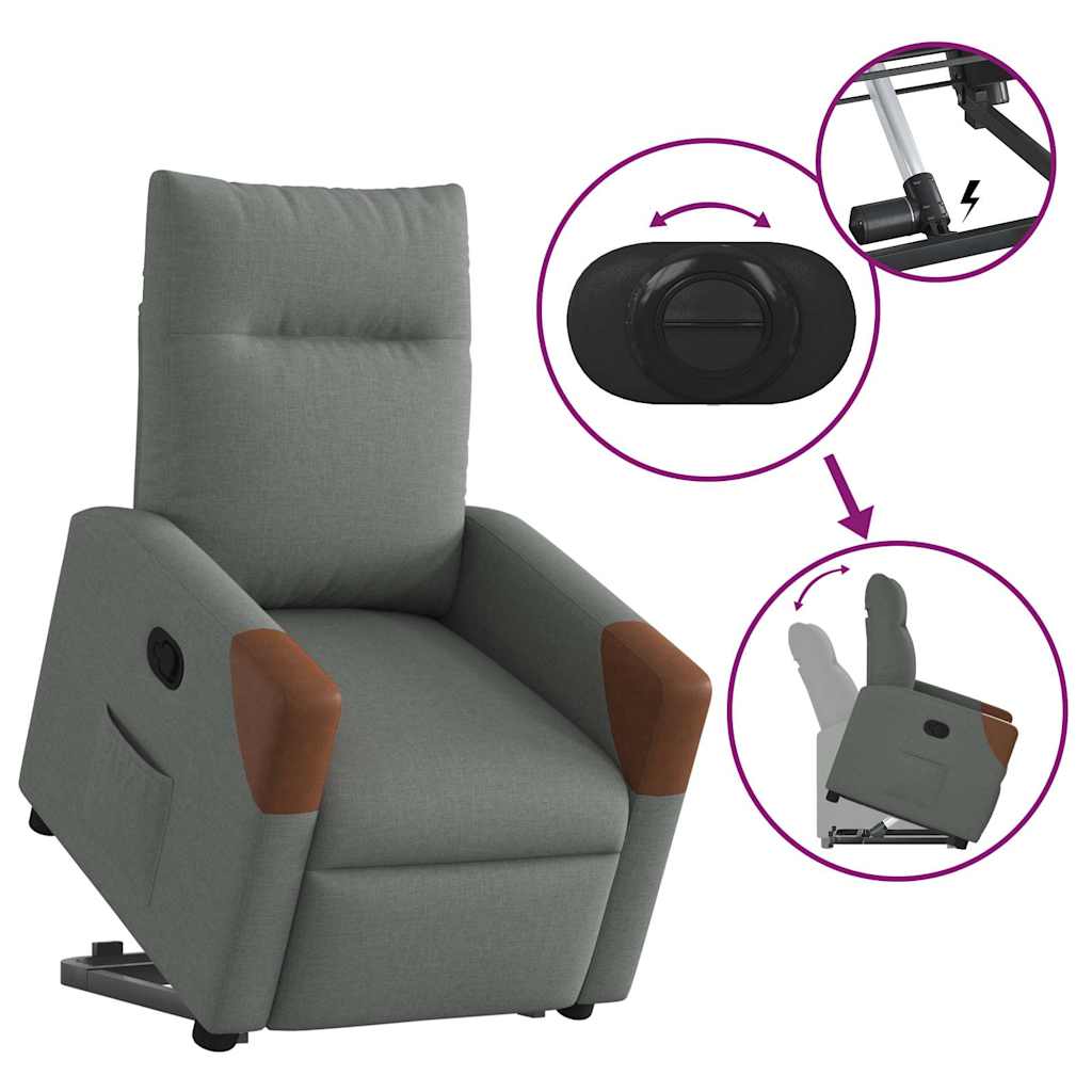 vidaXL Fauteuil releveur gris foncé en tissu