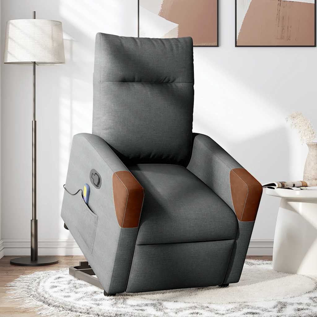 vidaXL Massagesessel mit Aufstehhilfe Dunkelgrau Stoff