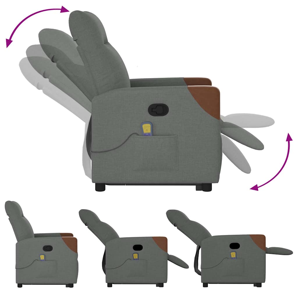 vidaXL Massagesessel mit Aufstehhilfe Dunkelgrau Stoff
