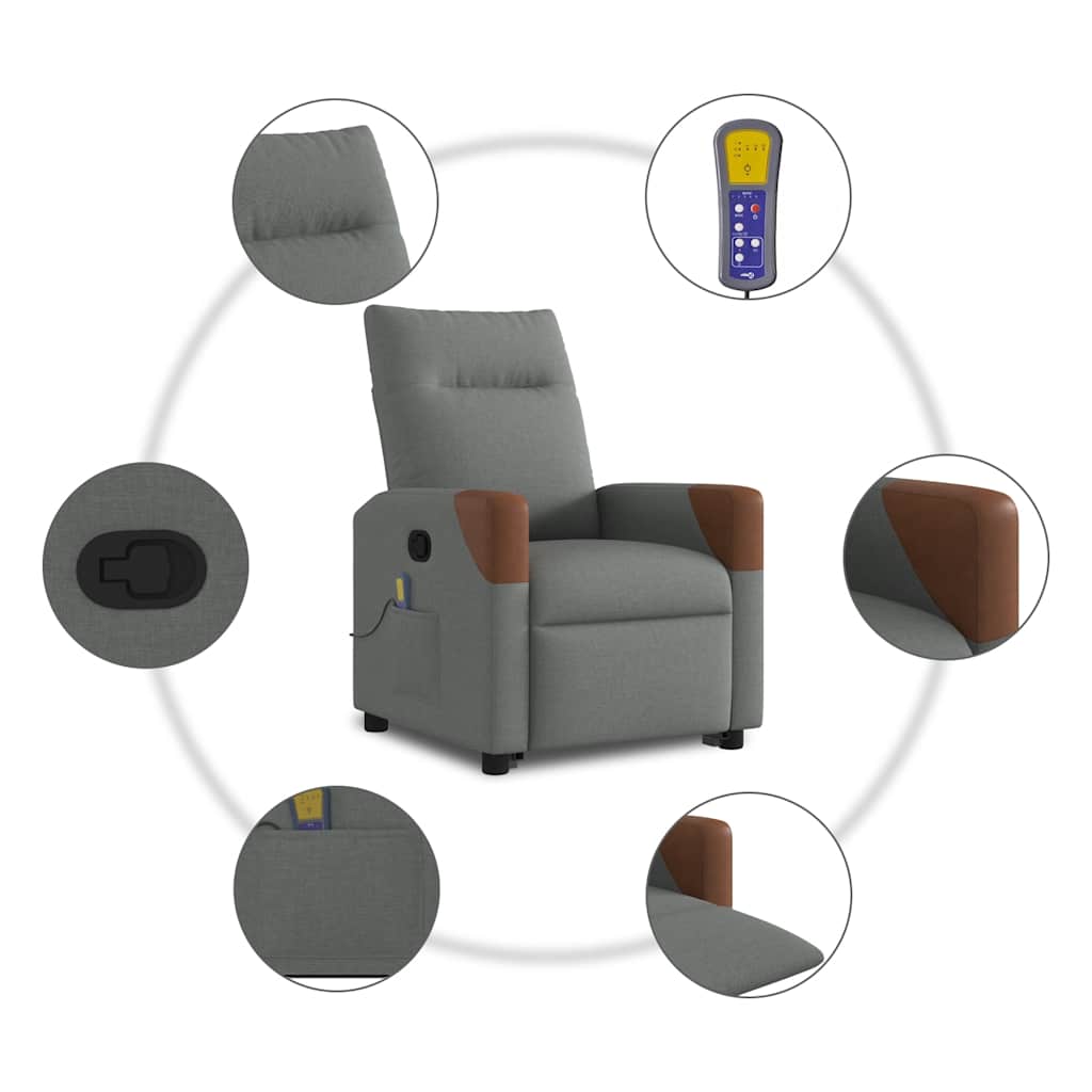 vidaXL Massagesessel mit Aufstehhilfe Dunkelgrau Stoff