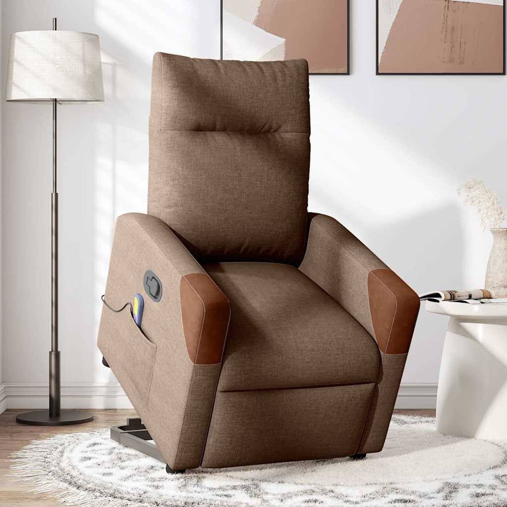vidaXL Massagesessel mit Aufstehhilfe Braun Stoff
