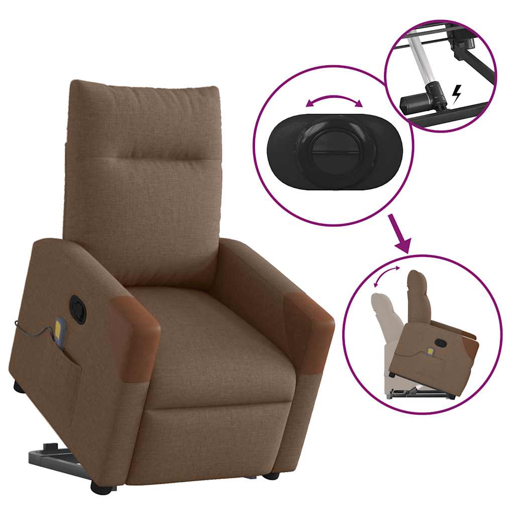 vidaXL Massagesessel mit Aufstehhilfe Braun Stoff