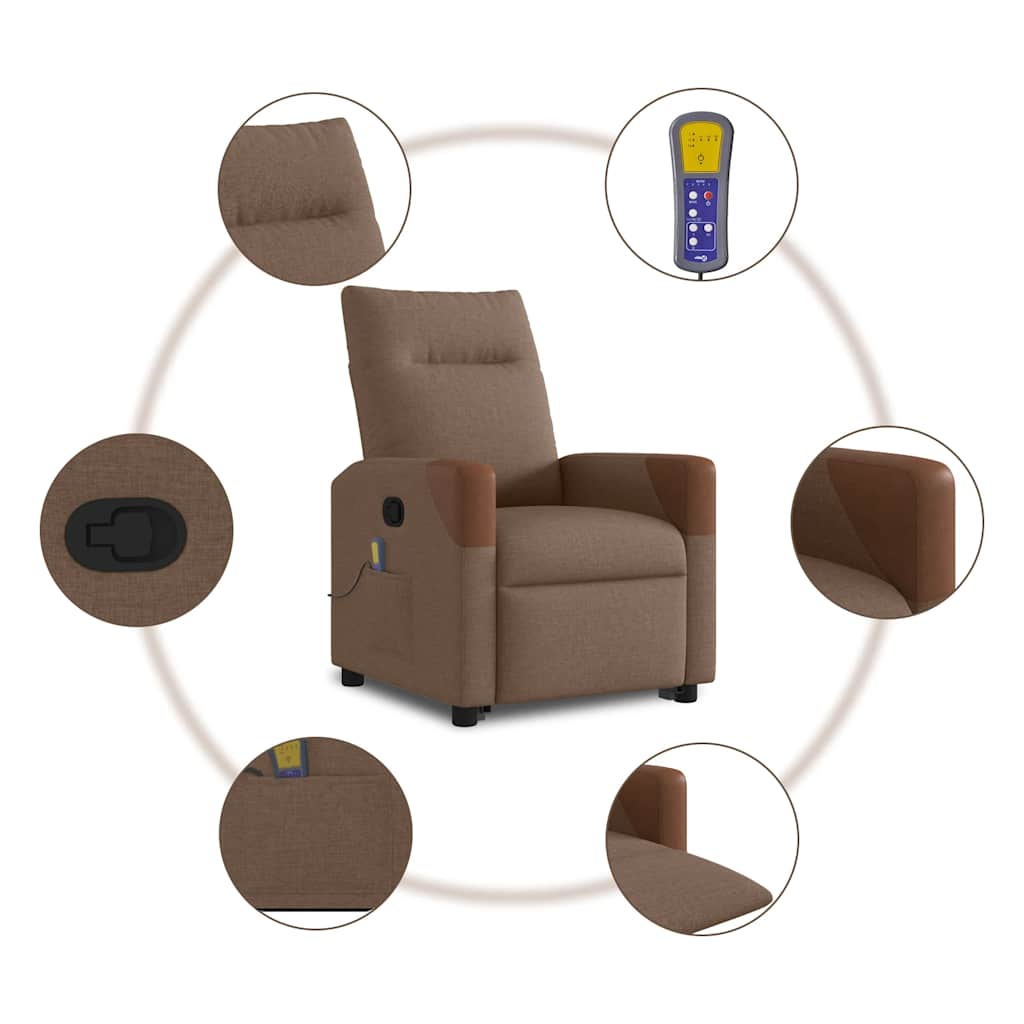 vidaXL Massagesessel mit Aufstehhilfe Braun Stoff