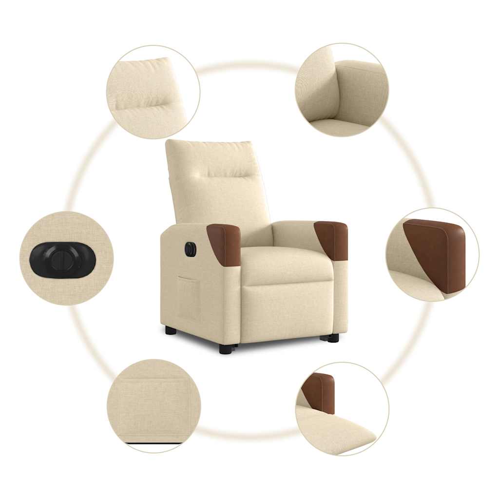 vidaXL Relaxsessel mit Aufstehhilfe Elektrisch Creme Stoff