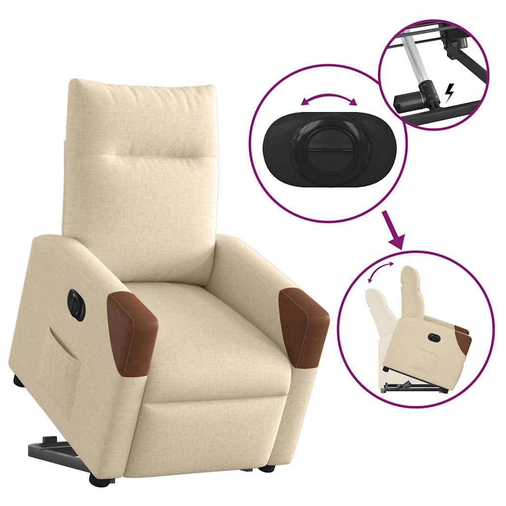 vidaXL Relaxsessel mit Aufstehhilfe Elektrisch Creme Stoff