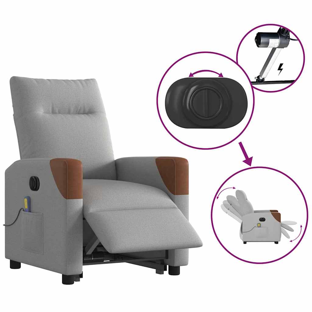 vidaXL Massagesessel mit Aufstehhilfe Elektrisch Wolkengrau Stoff