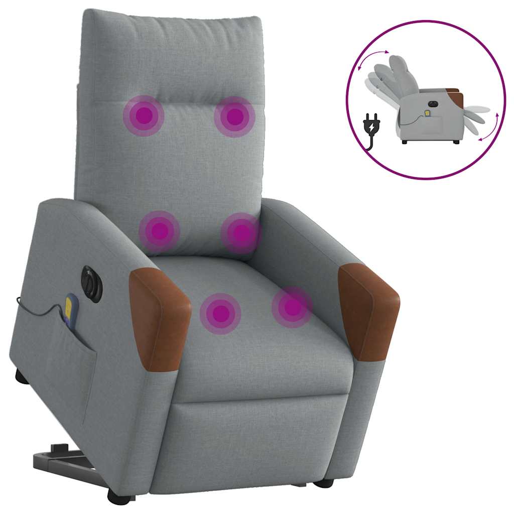 vidaXL Elektrischer Massagesessel mit Aufstehhilfe Hellgrau Stoff