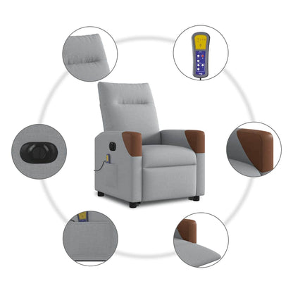 vidaXL Elektrischer Massagesessel mit Aufstehhilfe Hellgrau Stoff